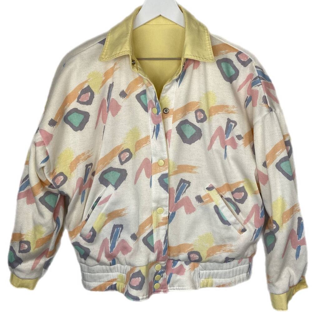Vintage Reversible Yellow 90's Patterned Jacket -… - image 1
